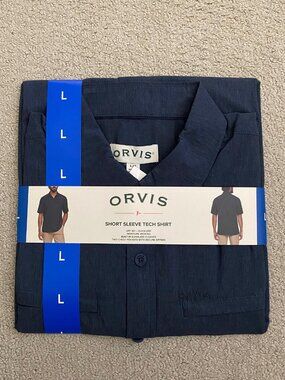 NWT Orvis Men's Short Sleeve Moisture Wicking UPF 30+ Tech Shirt, Blue, L